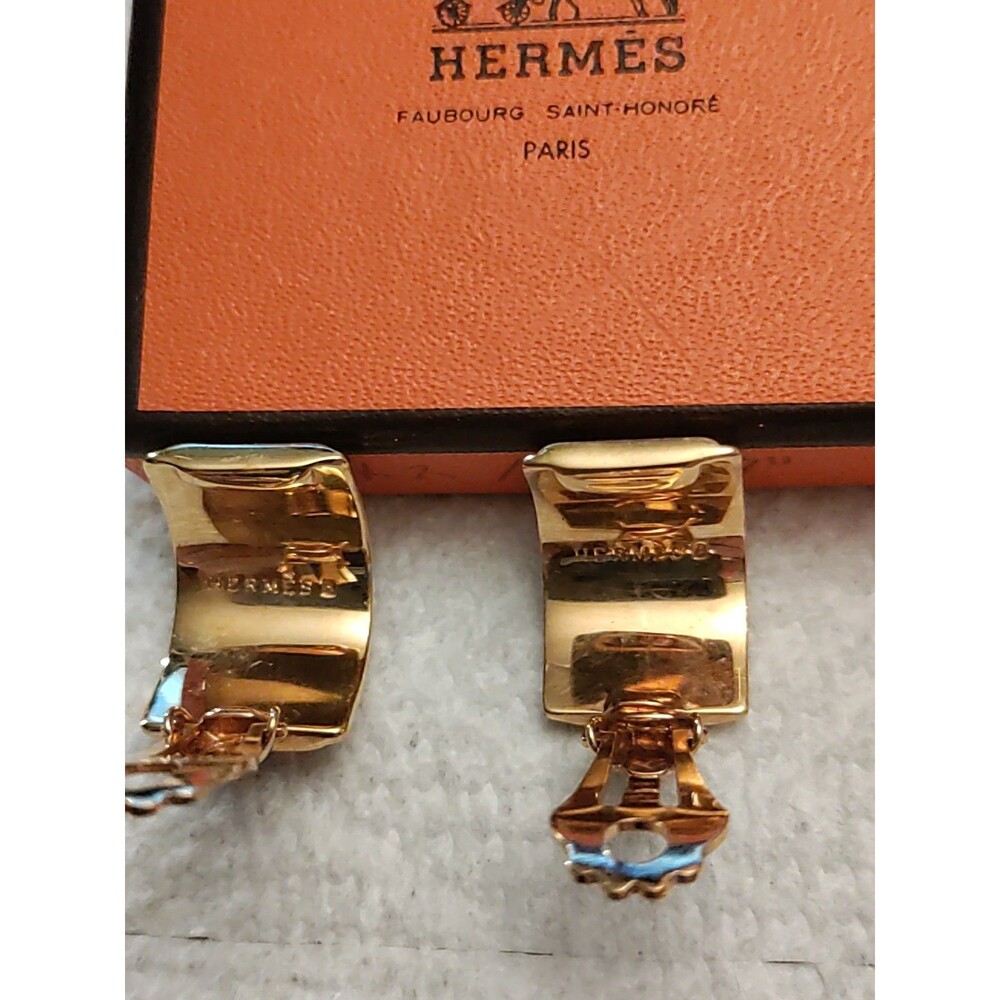 Hermes Nautical Clip On Earrings Gold Plated Cloisonne & Enamel Vintage - Picture 2 of 5